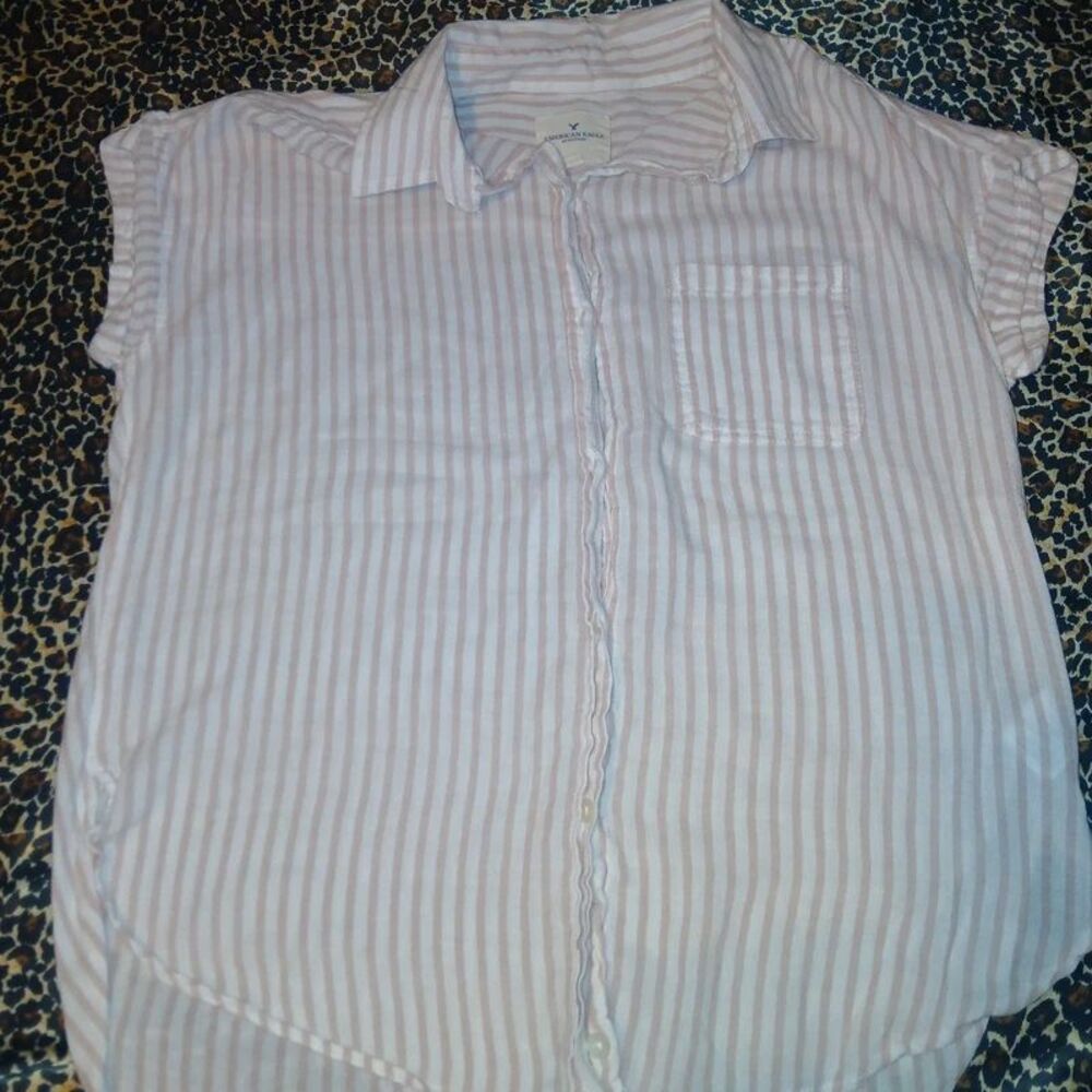 American Eagle Outfitters Striped Button-Down Short Sleeve Shirt - Size XSmall